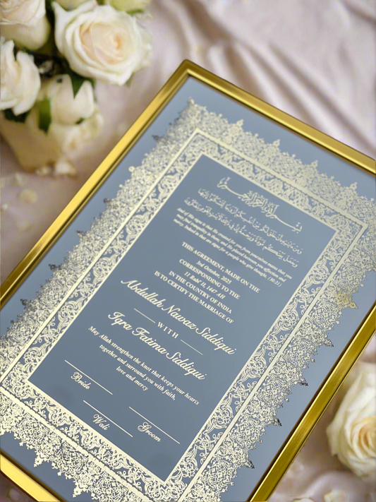 Luxurious Gold Nikah Nama Certificate with Frame