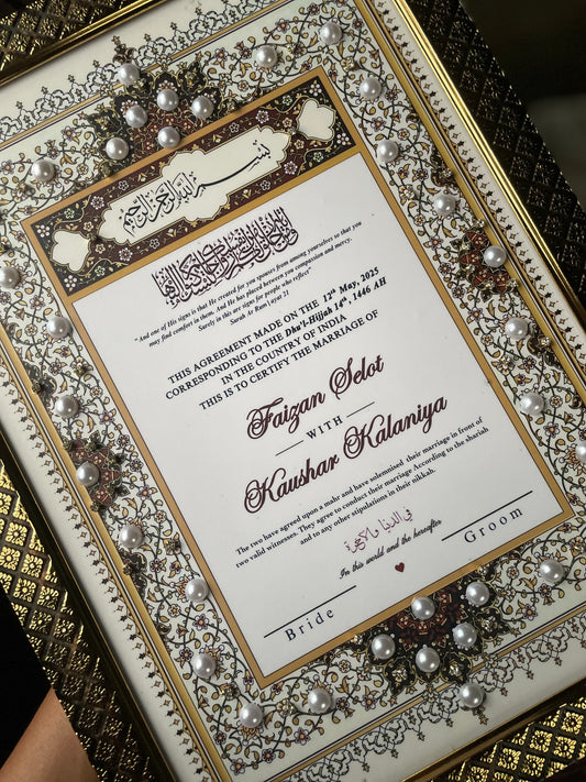 Pearls Embellished NikahNama Certificate