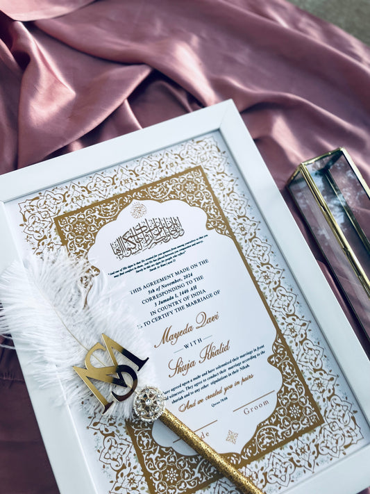White NikahNama certificate with Frame