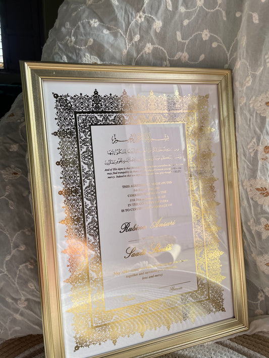 Gold Foiled Nikah Nama Frame
