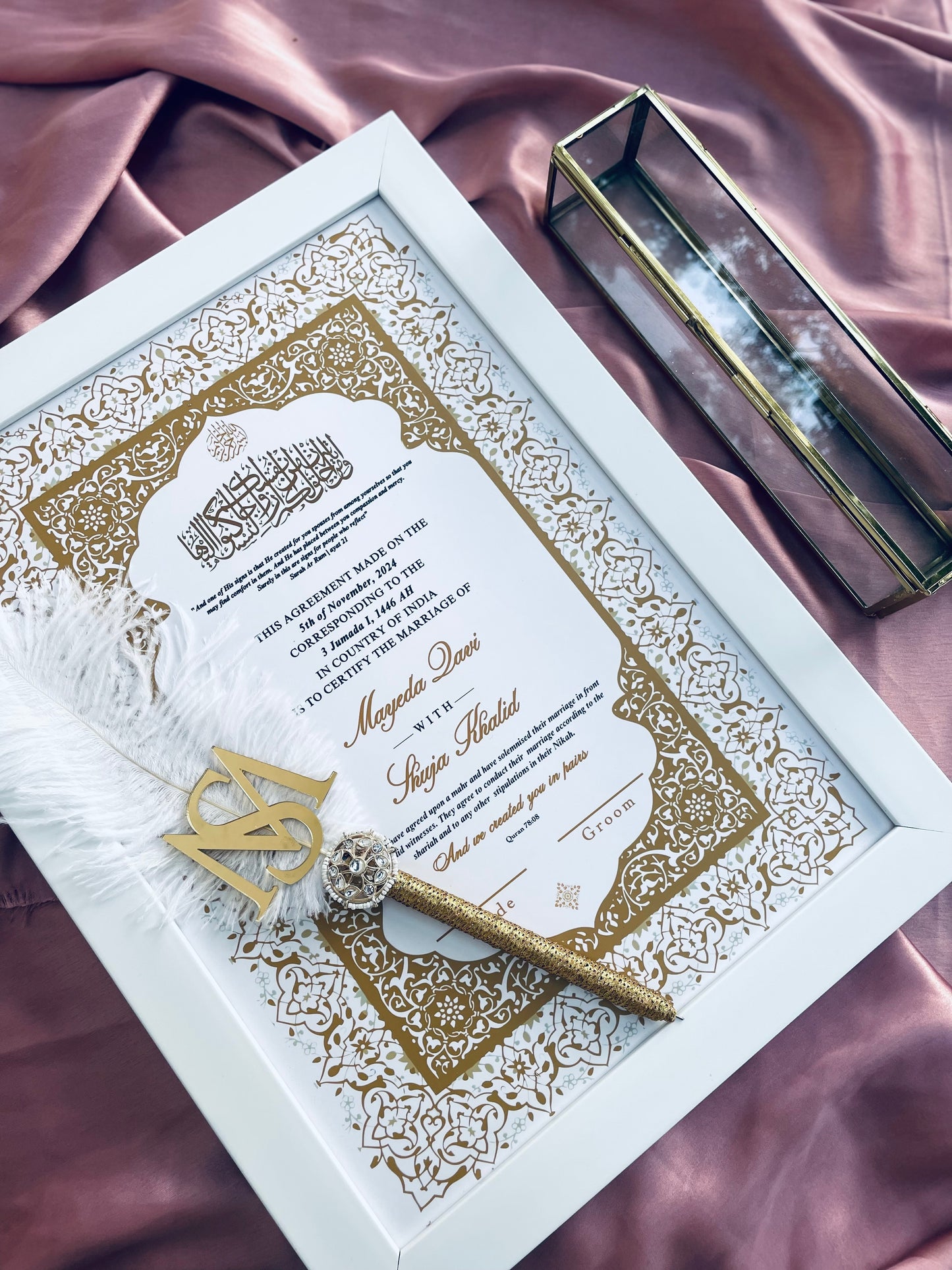 White NikahNama certificate with Frame