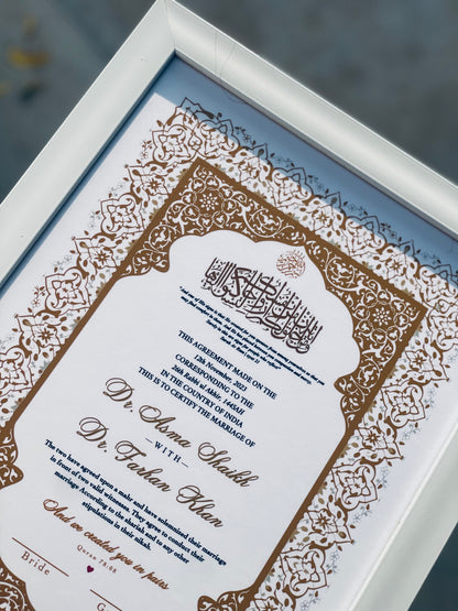 Gold White Nikah certificate