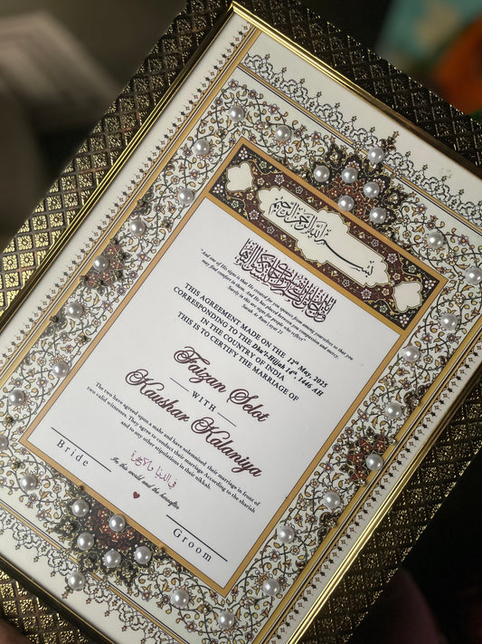 Pearls Embellished NikahNama Certificate