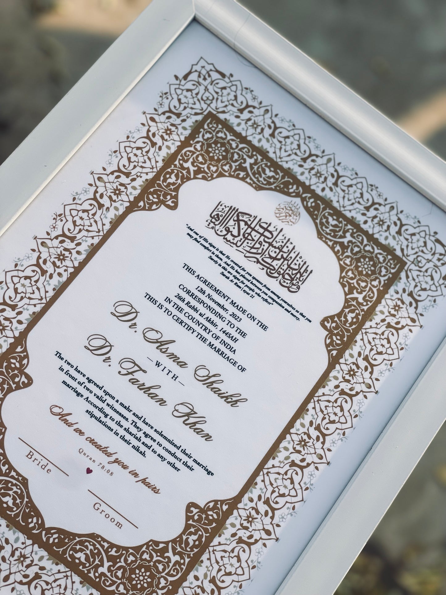 Gold White Nikah certificate