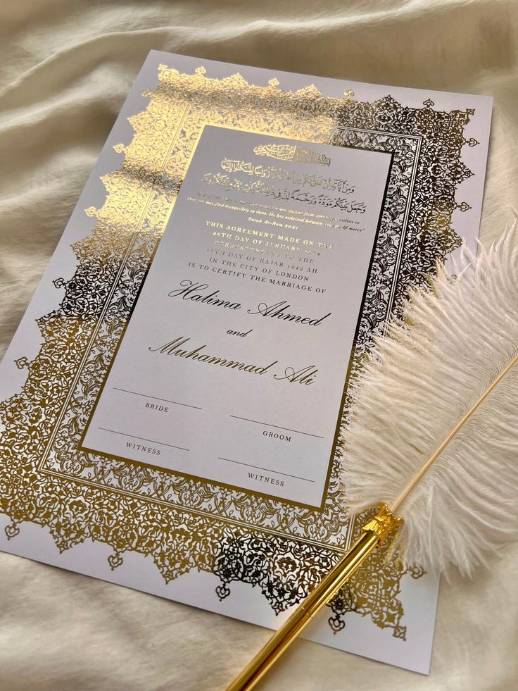 Gold White Nikah certificate